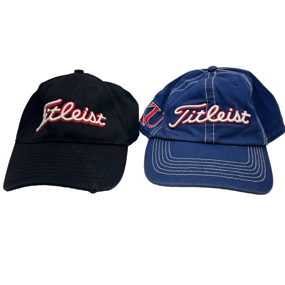 Titleist Golf Hat Cap Lot 2 Black Blue Adjustable Embroidered Baseball Caps
